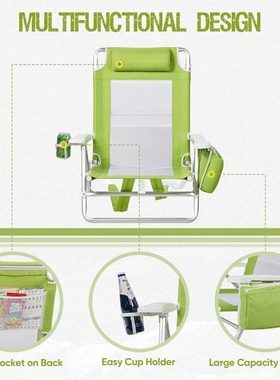 Reclining Beach Chair Backpack 5-Position Lay Flat Lounge C