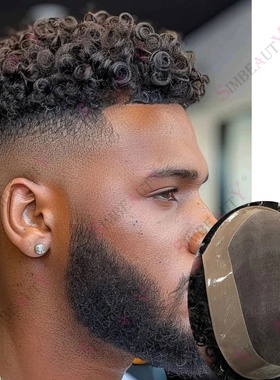 10mm/12mm Afro Man Kinky Curly Natural Human Hair Toupee Af