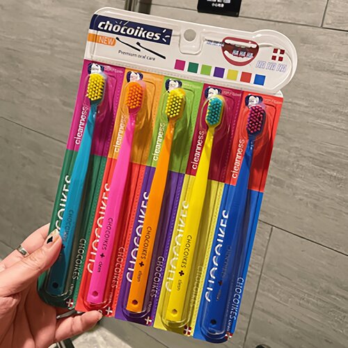 5 Packs of Chocolate Swiss Caring Soft Nylon Bristle Toothb