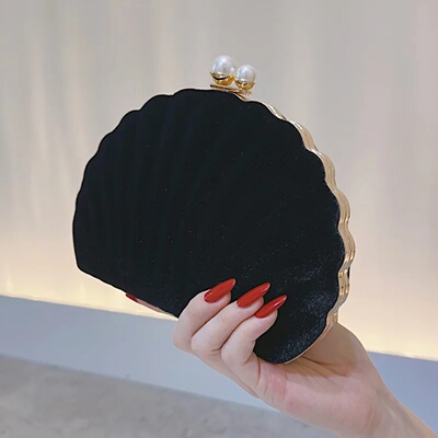 Premium shell black velvet party dinner bag Pearl clasp clu