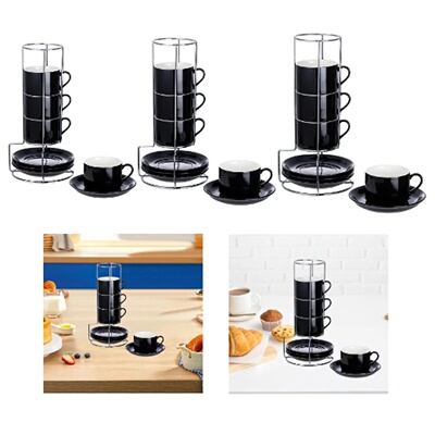 Ceramic Espresso Cups with Saucers and Metal Stand,Muitlpur