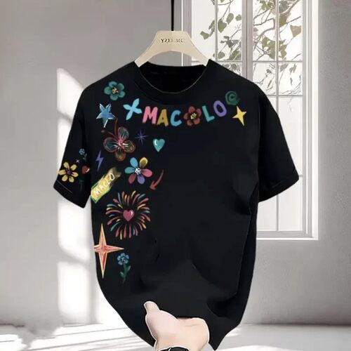Niche Design Vintage Colorful T-Shirt, Casual Loose Tops