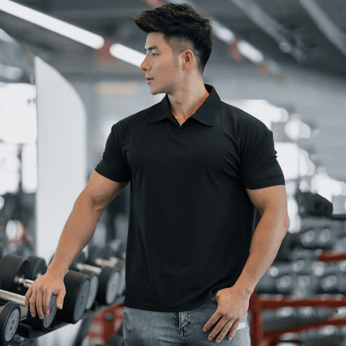 Chinese Style Henley Collar Polo Shirt Men Buttonless Cuffs