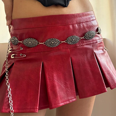 Vintage Female Waist Chain Belt Punk cowgirl carving Floral