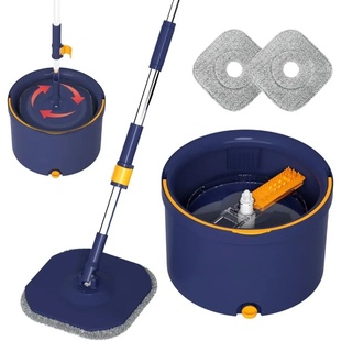 Rotary mop and bucket set 2 microfiber mop pads with self-s