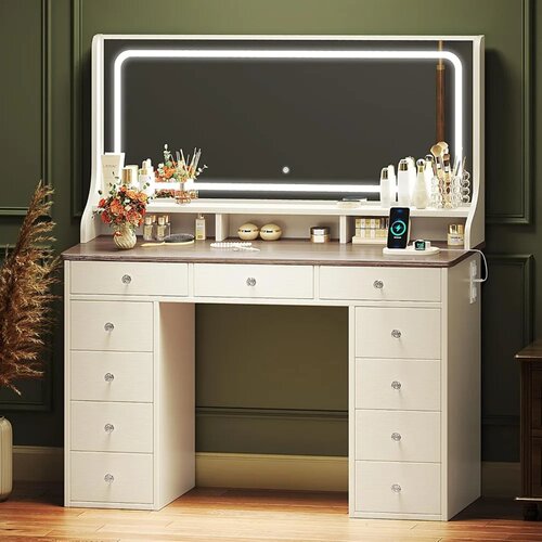 46.5'' Makeup Vanity Desk with 11 Drawers and Large Mirror,