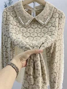 上衣气质洋气小衫 衬衣长袖 潮 女2026秋冬新款 高级感加绒蕾丝打底衫