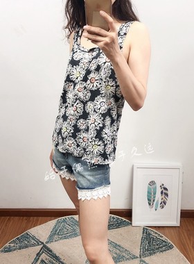 灰色花朵 小众先锋 2024夏图腾印花显瘦纯棉外穿打底工字吊带背心