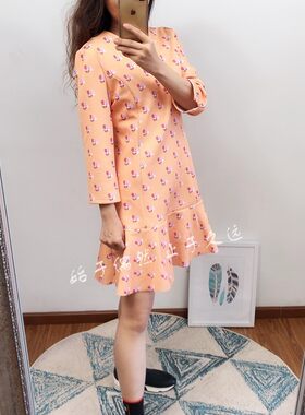 灵动少女 复古情怀 2024秋冬新款印花太空棉连衣裙可爱短裙 瑕疵