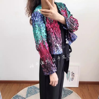 色彩王道 浪漫主义小众设计 2026春季渐变幻彩亮片短款时尚小外套