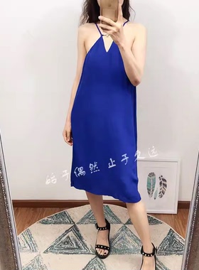 2025夏季新款宝蓝色细管装饰小众个性款吊带连衣裙宽松显瘦中长裙