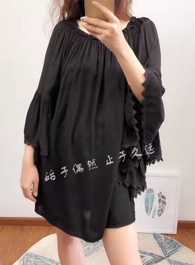 2025春 街头主打 优雅飘逸 黑色两穿T恤大摆袖飞袖宽松显瘦上衣女