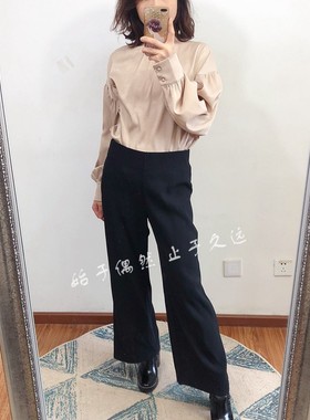 24SS 法式优雅 品质基础款 黑色宽松休闲裤高腰阔腿裤长裤新款女