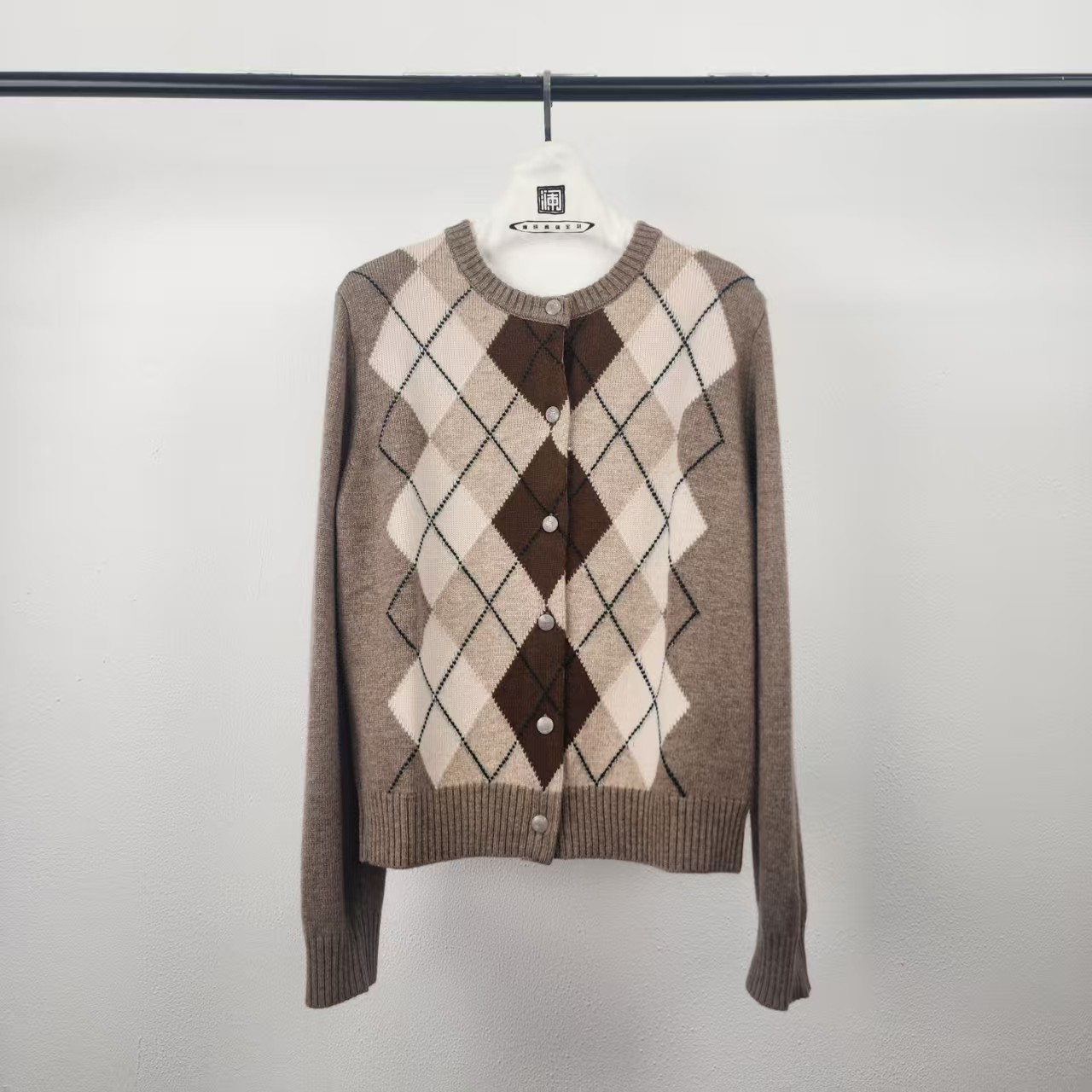 【书婷专享】JZD27101127   圆领菱形格羊毛开衫