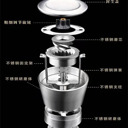 胡椒碳钢不锈钢304家用研磨黑胡椒手动现磨花椒调料瓶神器海盐