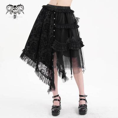 Devil Fashion恶魔时尚女装哥特不规则纱纱百褶裙短裙 SKT208