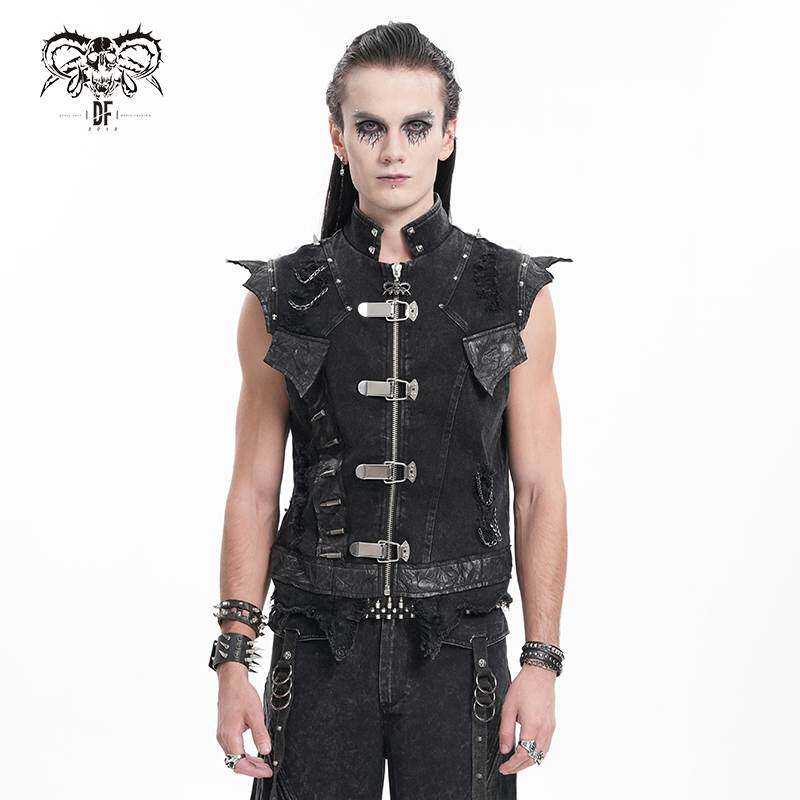 Devil Fashion恶魔时尚哥特暗黑男飞袖链条破旧款马甲WT092