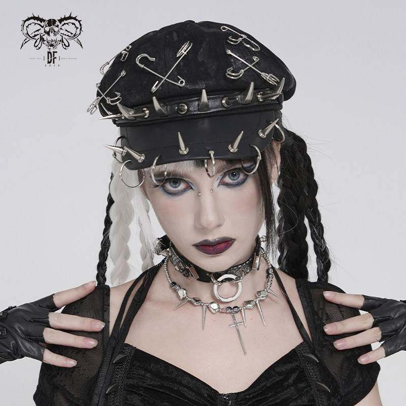 Devil Fashion恶魔时尚哥特暗黑女装尖刺别针圆环贝雷帽AS274