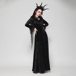 原创欧美哥特暗黑丝绒哥特V领长裙DW1019 Love个性 Dark