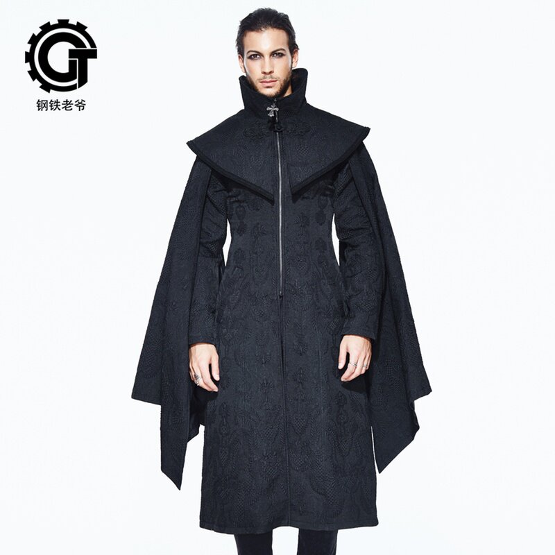 钢铁老爷欧洲复古哥特男装风衣贵族朋克大衣斗篷外套ins潮秋冬款