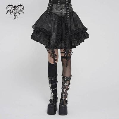 Devil Fashion恶魔时尚哥特暗黑女装质束腰多层不规则半裙SKT250