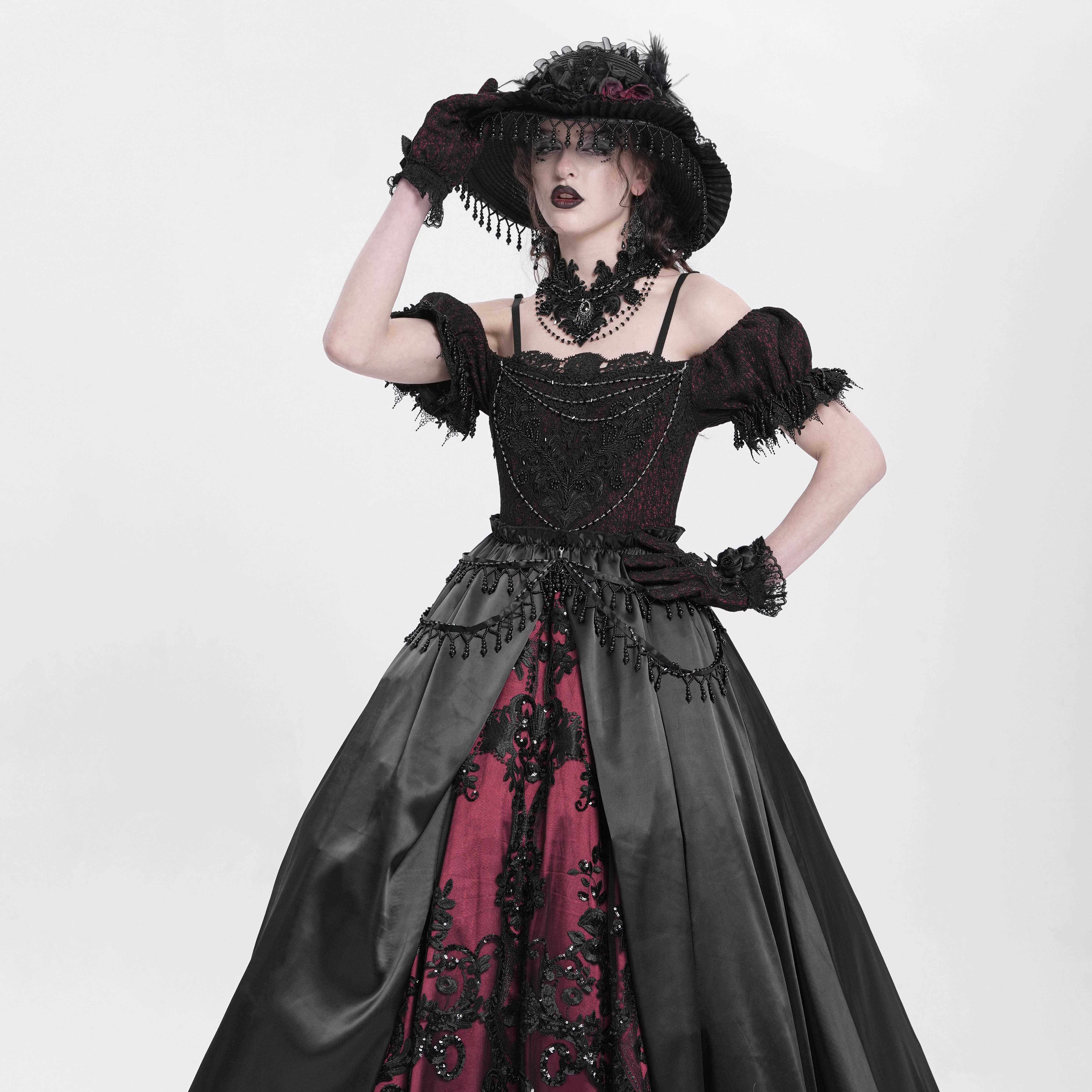 EVA LADY恶魔时尚女装哥特朋克暗黑亮片蕾丝礼服连衣裙ESKT05702