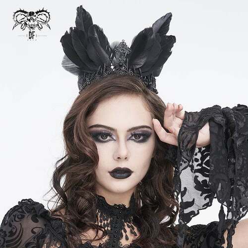 Devil Fashion恶魔时尚女装哥特黑色羽毛冠AS183