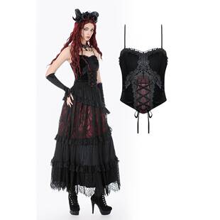 DARK IN LOVE哥特女装哥特式黑红色天鹅绒蕾丝紧身胸衣CW110