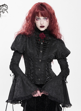 DevilFashion哥特风黑色暗纹收腰姬袖衬衫SHT14201