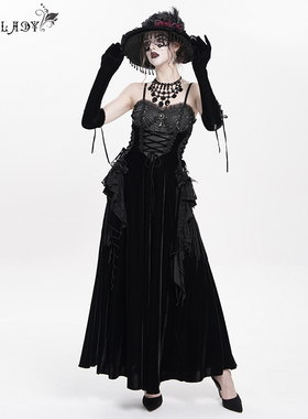 Devil Fashion恶魔时尚女装哥特 黑色吊带连衣裙长裙ESKT064