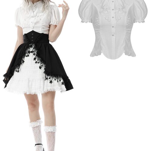 DARK IN LOVE哥特女装白色褶边领口衬衫上衣IW087WH
