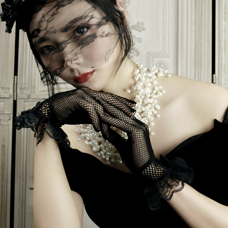 스틸 마스터 다크 브라이덜 메쉬 핑거 섹시한 레이스 스트레치 메쉬 시스루 장갑 여름 선크림 23