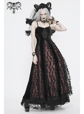 DevilFashion哥特风黑色蕾丝拼接吊带连衣裙ESKT032