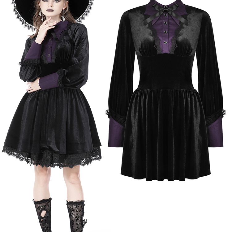 哥特女装女巫学院紫色连衣裙