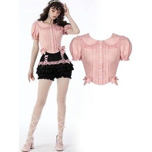 DARK IN LOVE哥特女装粉色公主心形纽扣娃娃领衬衫上衣IW090