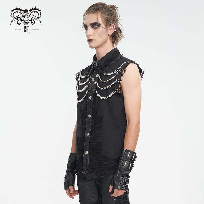 Devil Fashion恶魔时尚男装哥特朋克暗黑链条装饰无袖马甲SHT118