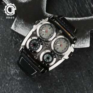 钢铁老爷潮牌黑色多时区炫酷方形双机芯户外时尚多功能高档手表
