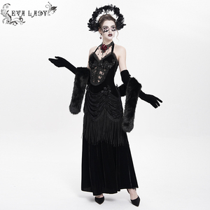Devil Fashion恶魔时尚女装哥特 V领连衣裙挂脖长裙 ESKT06501