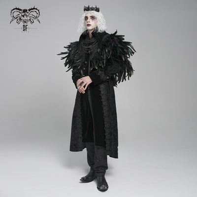 DevilFashion哥特风黑色羽毛十字架吊坠披风CA055