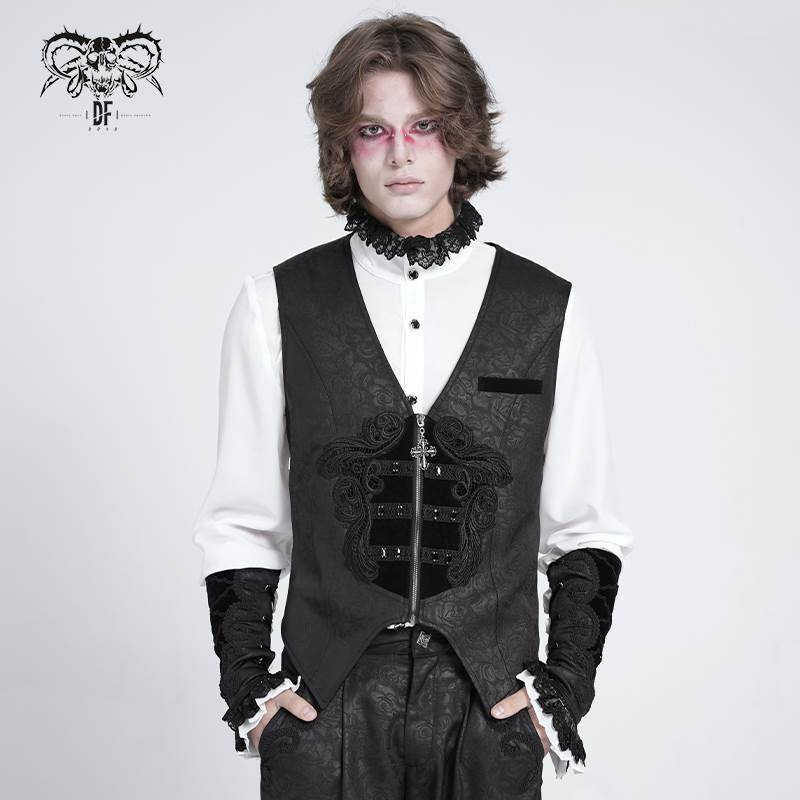 Devil Fashion恶魔时尚哥特暗黑男装无袖背心圆下围提花马甲WT097