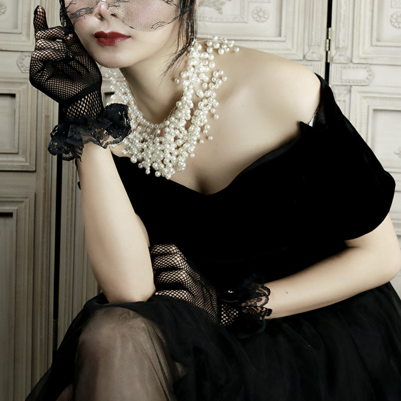 스틸 마스터 다크 브라이덜 메쉬 핑거 섹시한 레이스 스트레치 메쉬 시스루 장갑 여름 선크림 23