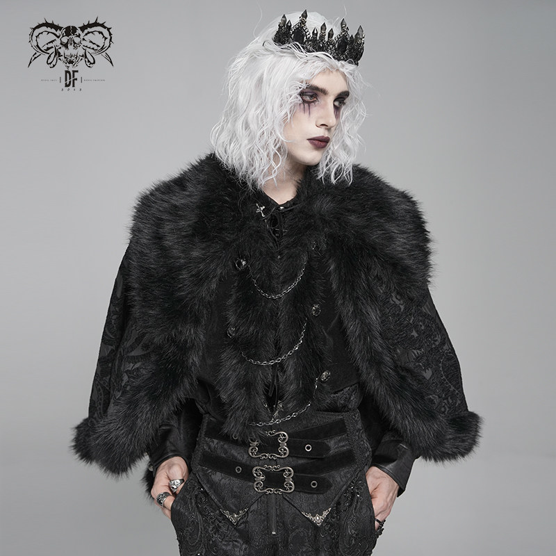 DevilFashion哥特风黑色暗纹毛绒披肩外套CA054