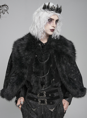 DevilFashion哥特风黑色暗纹毛绒披肩外套CA054