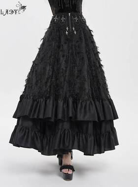 EVA LADY恶魔时尚女装哥特朋克暗黑蕾丝拼接蛋糕裙半身裙ESKT079