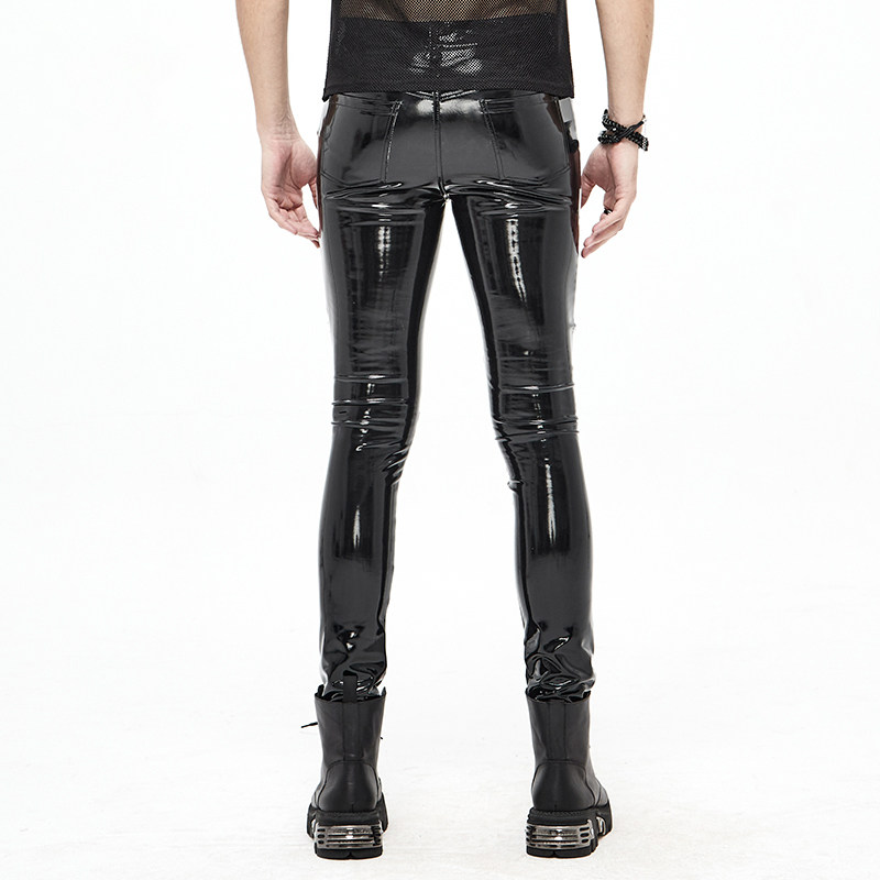사이버 펑크 남성 PU 가죽 바지 회로 인쇄 바지 가을 겨울 꽉 끼는 두꺼운 청소년 캐주얼 바지 작은 발