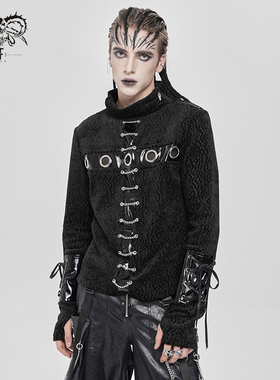 |DevilFashion哥特风黑色绑带装饰针织衫TT299