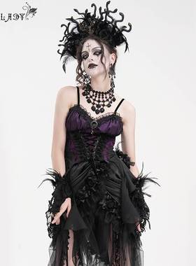 Devil Fashion恶魔时尚女装哥特花纹提花羽毛玫瑰束身衣ECST00702