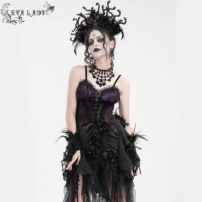 Devil Fashion恶魔时尚女装哥特花纹提花羽毛玫瑰束身衣ECST00702