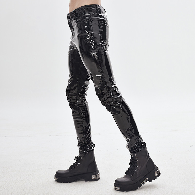 청소년 꽉 가죽 바지 사이버 펑크 남성 바지 가을 겨울 두꺼운 고탄성 캐주얼 PU 바지 패션 트렌드
