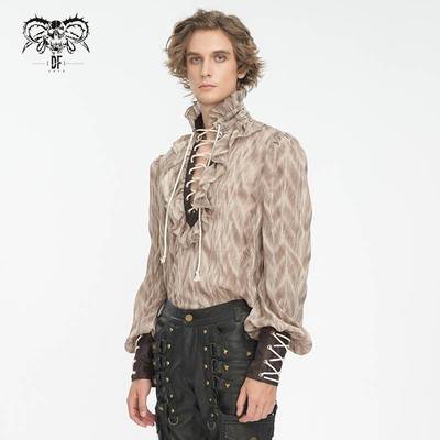 Devil Fashion恶魔时尚男装哥特朋克暗黑立领长袖男衬衣SHT11702